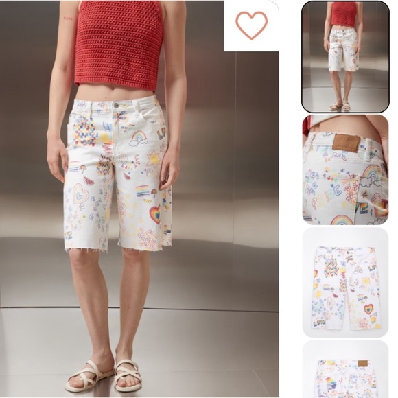 AE Pride Stretch Low-Rise Baggy Bermuda Short women 20 Colorful Graphic y2k - Picture 10 of 10